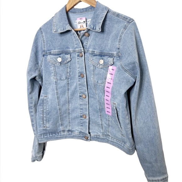 New with Tag Seven Ladies Wembley Wash Blue Button Down Modern Denim Jean Jacket - Picture 3 of 16